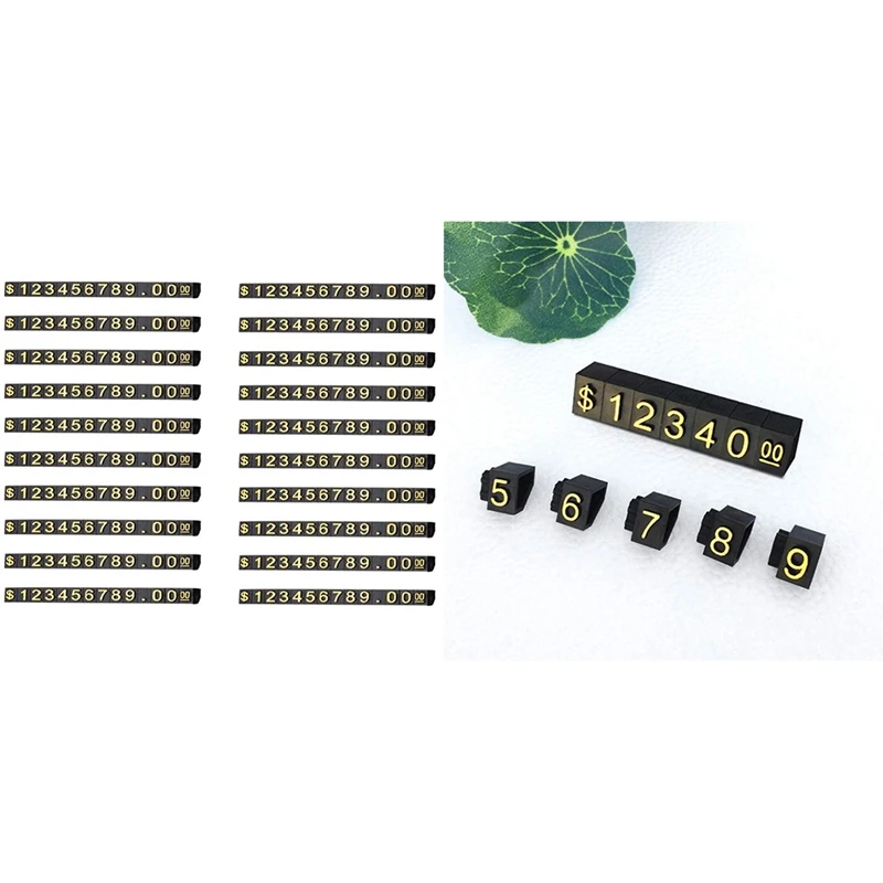 

20 Sets Price Display Square Adjustable Price Tag For Price Display Counter Stand Number Letter Dollar Price Block Kit