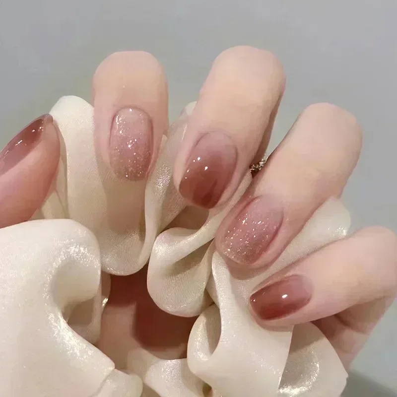 Fake nails 24pcs black short ballet jelly glue French design