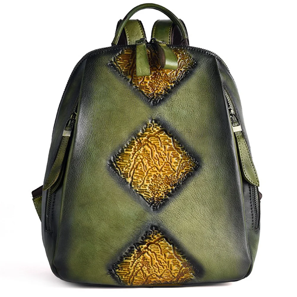 

Travel Bag Retro Rucksack Female Embossed Design Casual Trend Backpack Backpack Female Leather