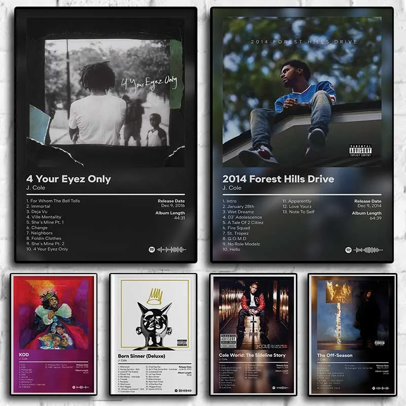 Современный стиль J.Cole World Обложка альбома Печать на холсте Водонепроницаемая картина распылением тушью без рамы Вертикал...