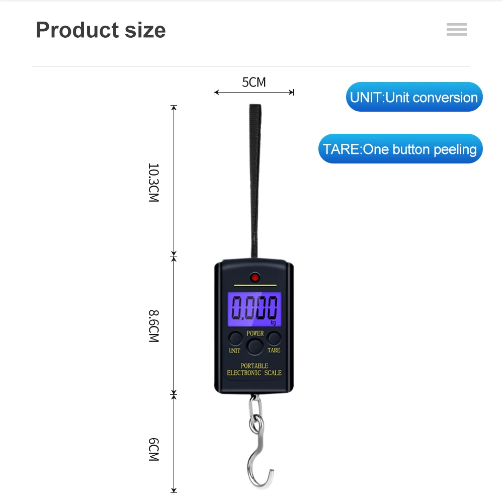 Mini Electronic Digital Scale 40kg x 10g Portable Hanging