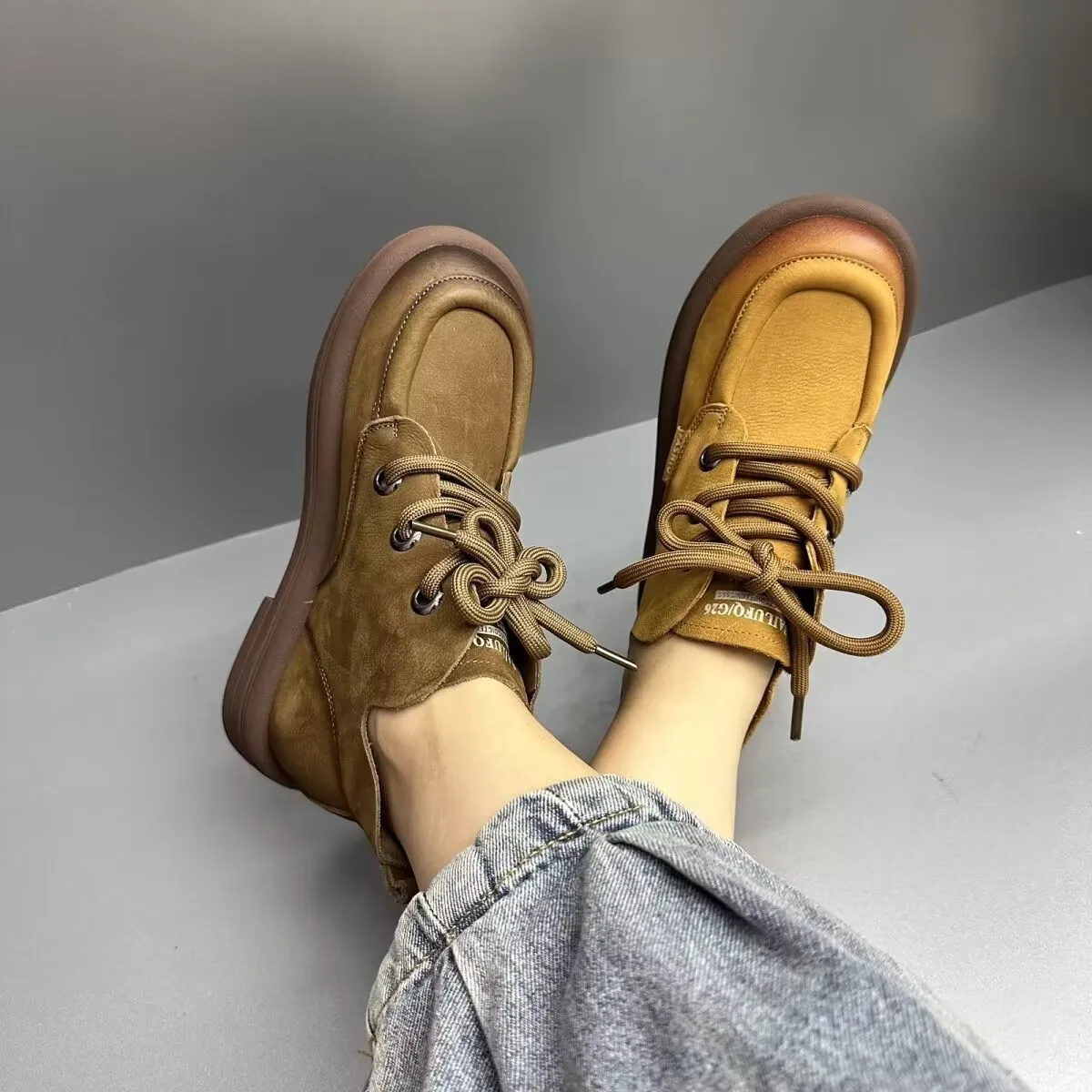 Womens Vintage Ankle Boots Brown Faux Suede Lace Up Flat Booties Woman 2025 New Fashion Solid Color Casual Short Botas Mujer