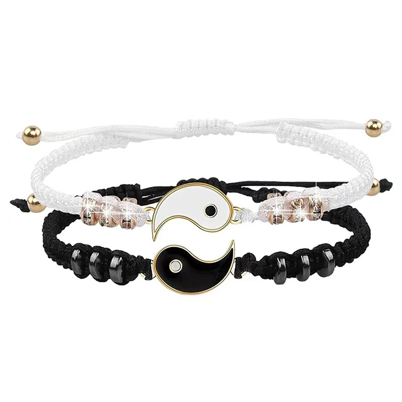 Yin Yang Couple Bracelets - Handmade Adjustable Friendship Bangles for Lovers