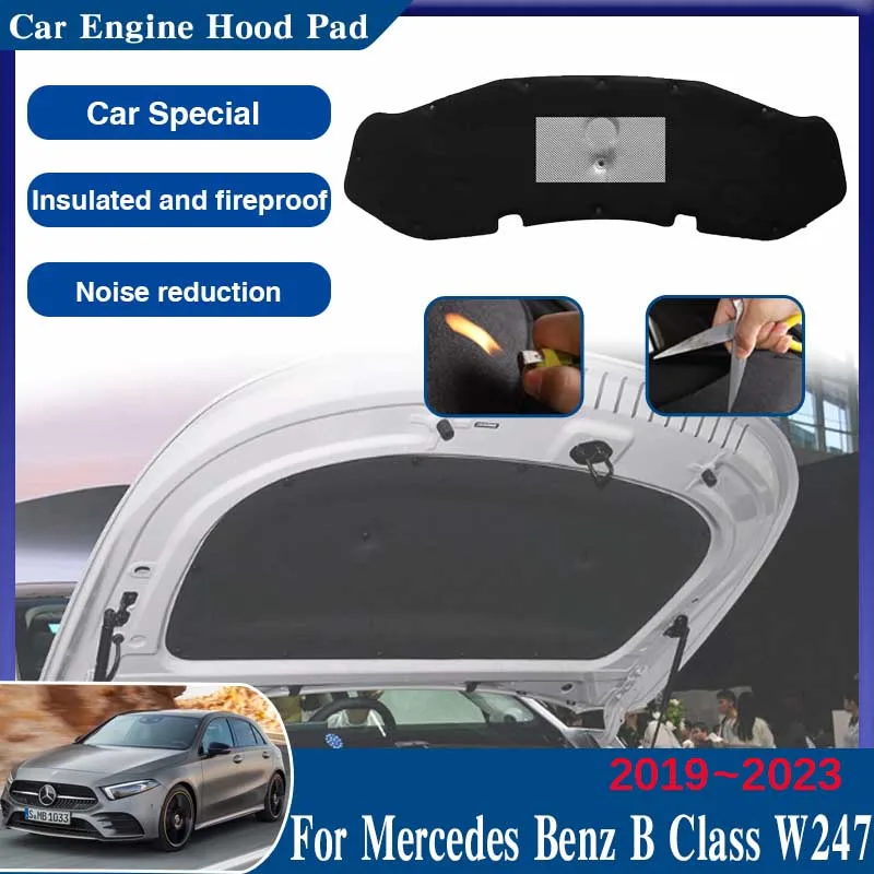 

Передняя крышка двигателя для Mercedes Benz B Class W247 2019 2020 ~ 2023, звуковые нагревательные колодки, противоскользящие звукоизоляционные аксессуары