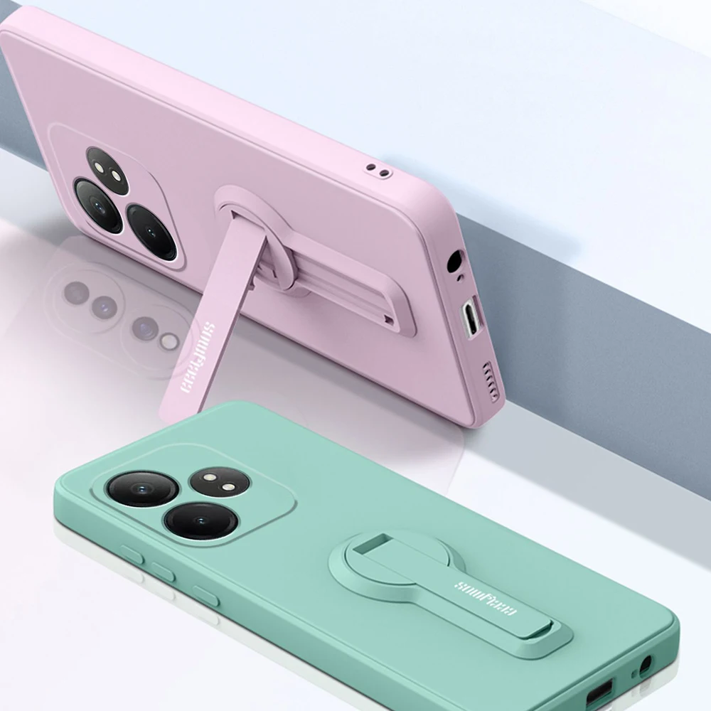 Silicone Phone Case with Holder Bracket and Screen Protector Film - Protective Soft Cover