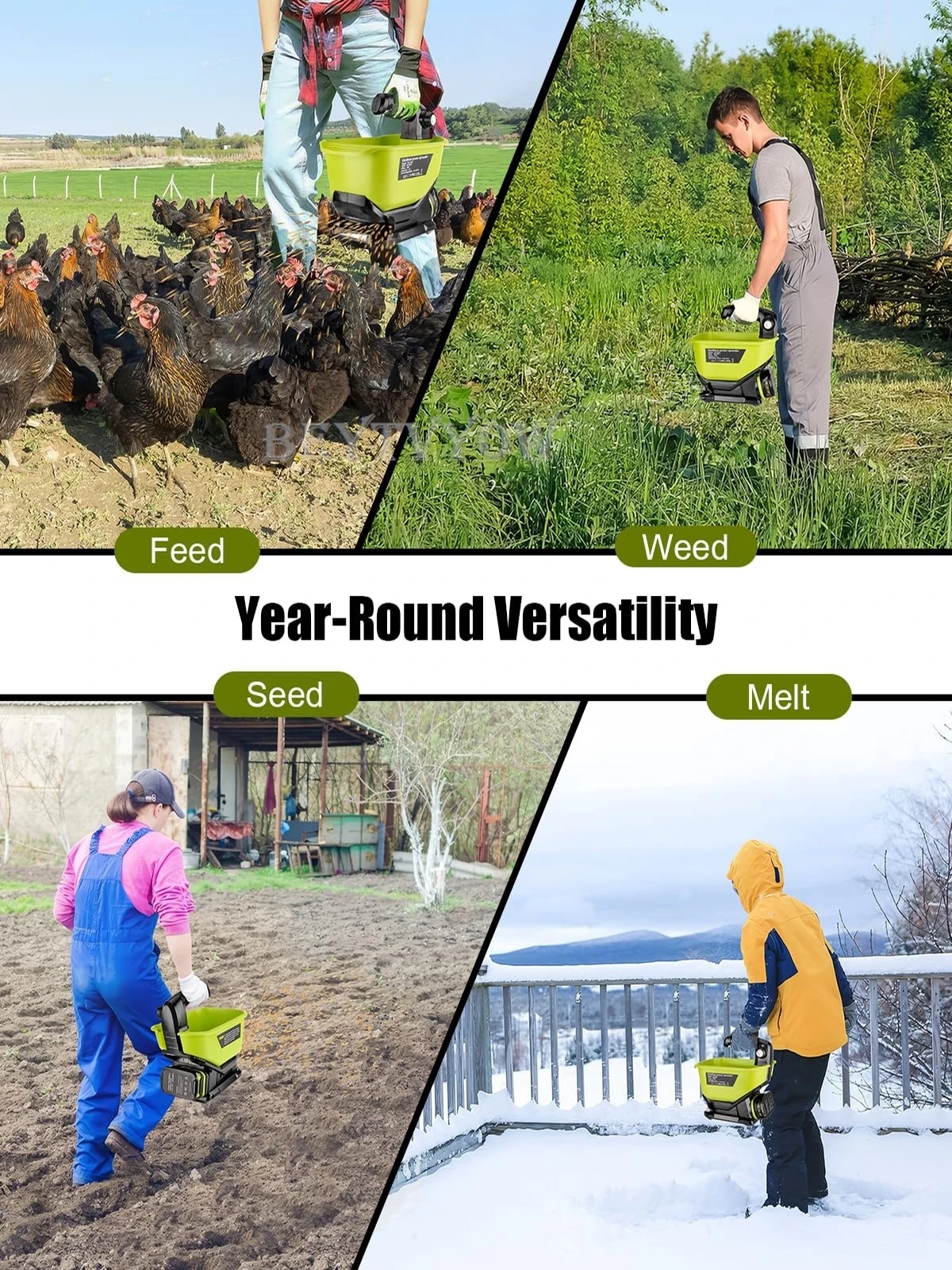 3.7L Large Capacity Cordless Salt Spreader for Ryobi 18V Battery Seed Spreader H