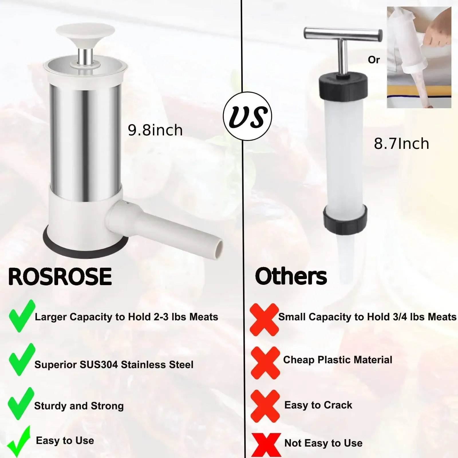 Homemade Sausage Stuffer 304 Stainless Steel Meat Filling Machine Sausage Syringe Meat Filler Meatball Maker Cocina Tool