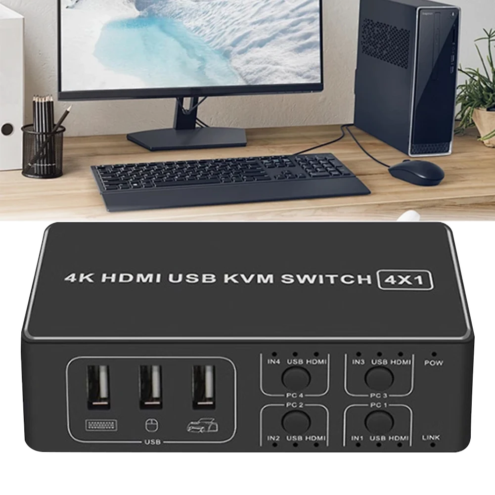 HDMI ȣȯ KVM ó ڽ, ũž Ʈѷ   Ű 콺 , 4K 60Hz HDMI USB KVM ó, 4 in 1 Out