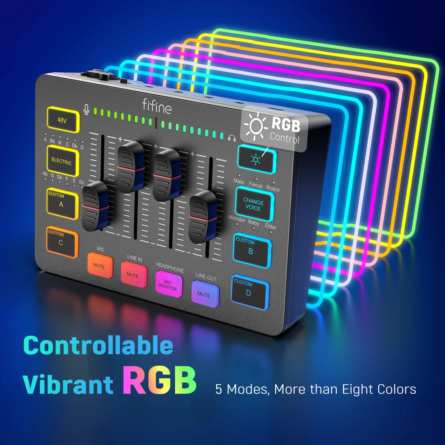 Gaming Audio Mixer with XLR Microphone Interface and RGB Lighting