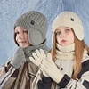 2pcs 3pcs children winter hats snood gloves set knit beanies hats ears muff thickened fleece-lined kids girl boy hats sets 4-10Y