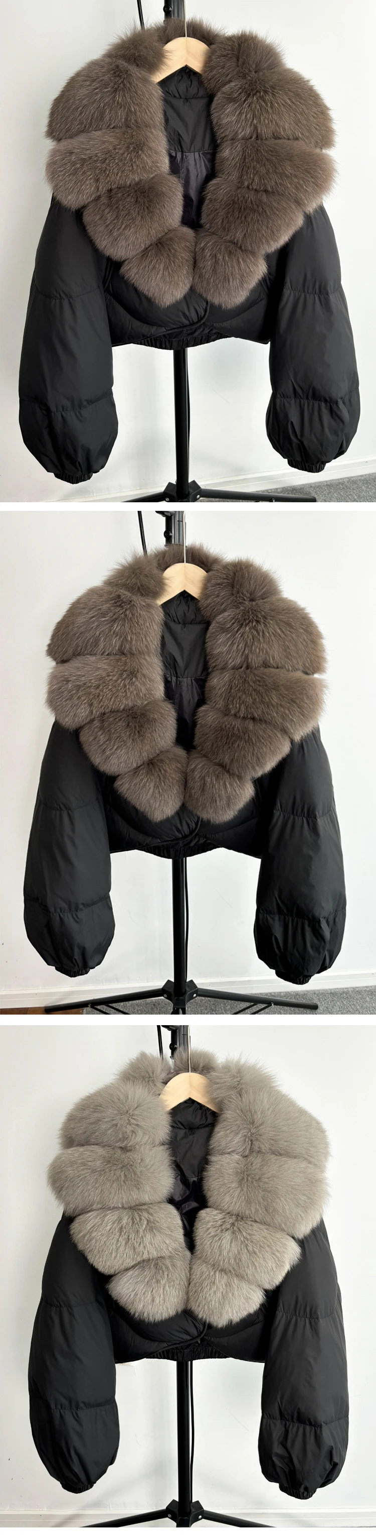 2025 New Winter Real Fox Fur Short Puffer Jackets Women Natural Thick Warm 90% White Duck Down Cropped Loose Waterproof Coat
