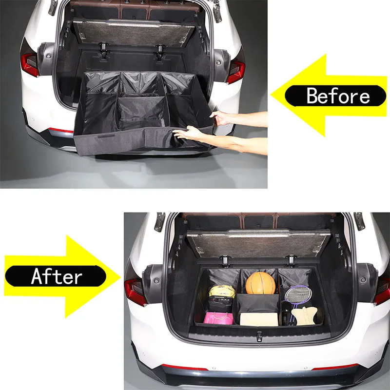 Kofferbakmatten voor BMW X1 iX1 U11 2022-2024, Lederen Kofferbakmat Tapijten Cargo Protector Tray Cover Waterdichte Antislip Accessoires,B/Black
