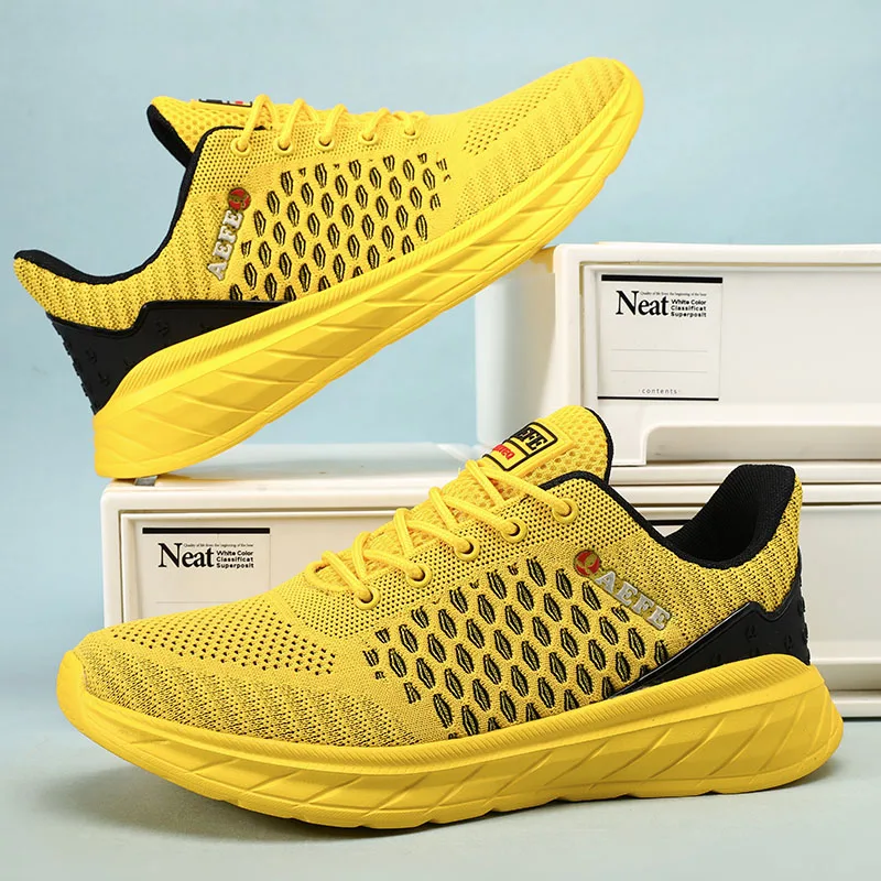 

Spring Summer Men Marathon Running Sport Shoes Yellow Grey Boy Plus Size 40-47 Athletic Fitness Road Free Running Sneakers