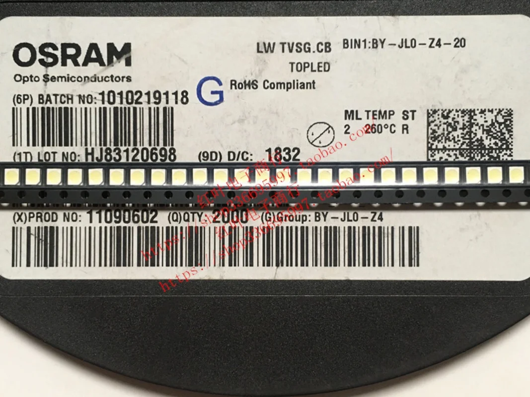 OSRAM LWTVSG.CB 패치 3528 하이라이트, 7000K 백색광, 저전력 소비 LED 비즈, 자동차용, 100 개