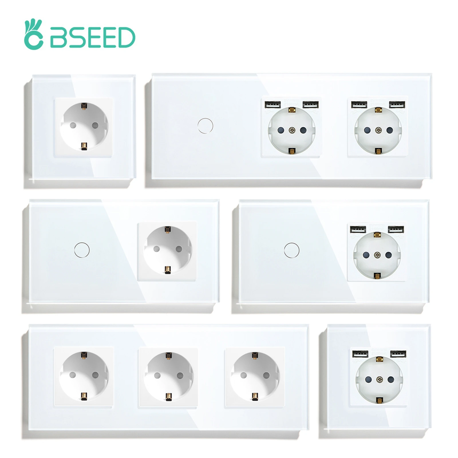 BSEED interruptor de luz táctil para el hogar, de pared europeo, 1/2/3 entradas, 1 vía, Panel de cristal de retroiluminación, enchufes de pared USB|Conmutadores| - AliExpress