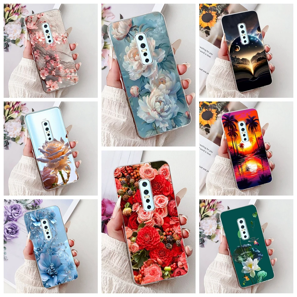 Clear Luxury Fashion Flowers Cat Design Soft Back Phone Case
