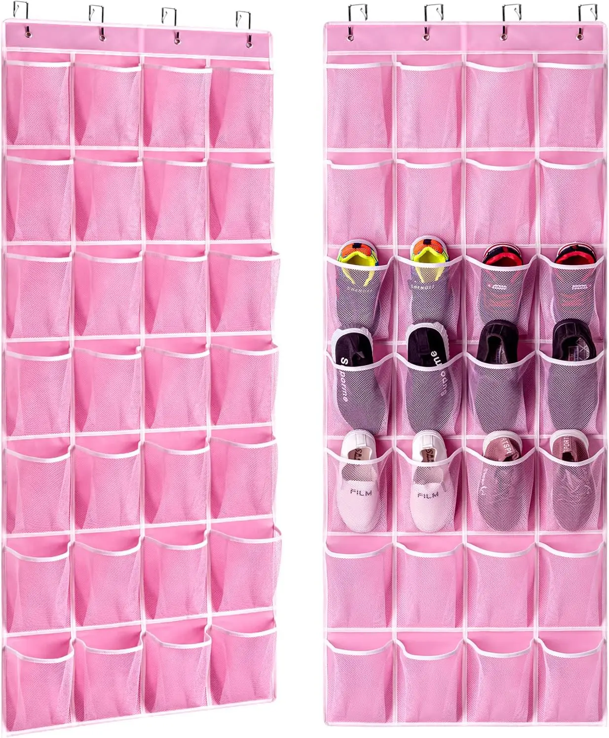 28Pocket Over-the-Door Shoe Organizer Large Capacity Hanging Shoe Rack with 4 Metal Hooks for Storage Holder