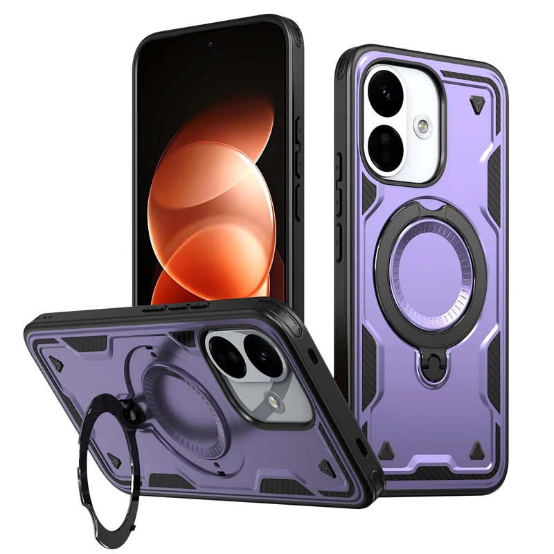 Magnetic Shockproof Case with 360° Rotating Ring Bracket - Hard PC + Soft TPU