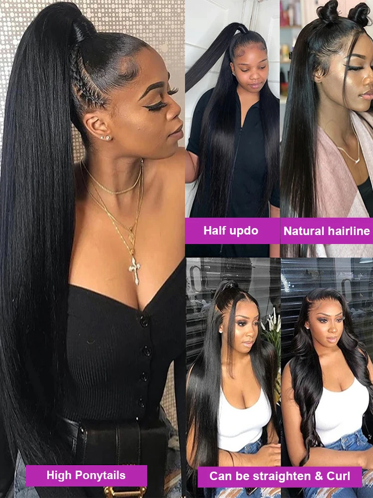 Human Hair Wig 360 HD Bone Straight Full Lace Frontal Brazilian Preplucked Bleached Knot 13x6 Transparent Lace Front Wig 200% lace front wig,human hair wigs,360 lace wig