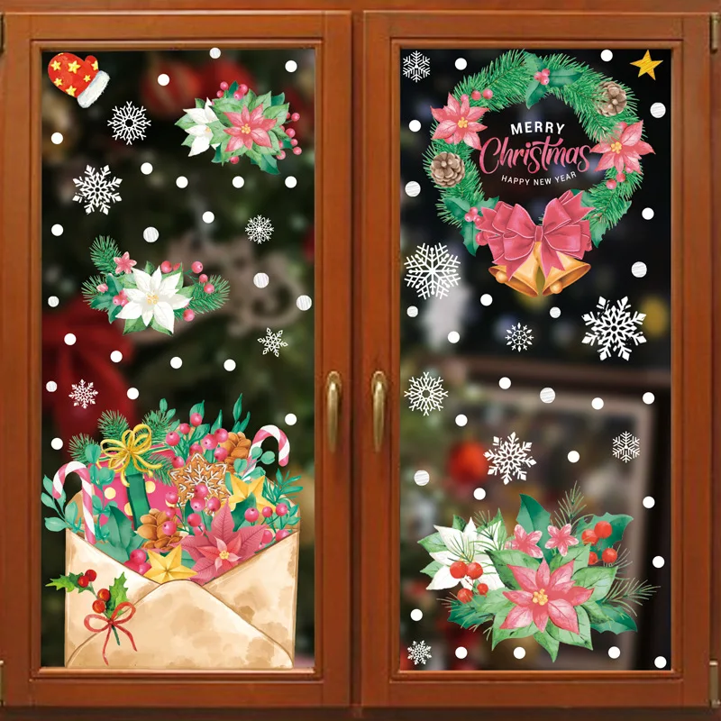 Weihnachten rosa Fensteraufkleber Weihnachtsmann Schneemann Rentier Glas Aufkleber Aufkleber Frohe Weihnachten Home Decor 2025, Neujahrsgeschenke – Detail 6