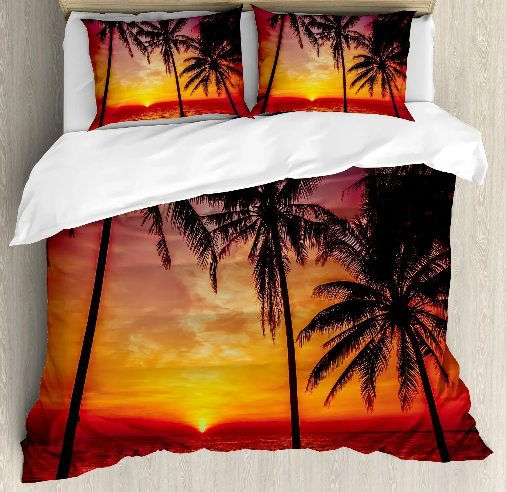 Ocean Duvet Cover Summer Beach Decor Hawaiian Vacation Style Bedding Set Tropical Nature Sea Theme Palm Trees Comforter Covers