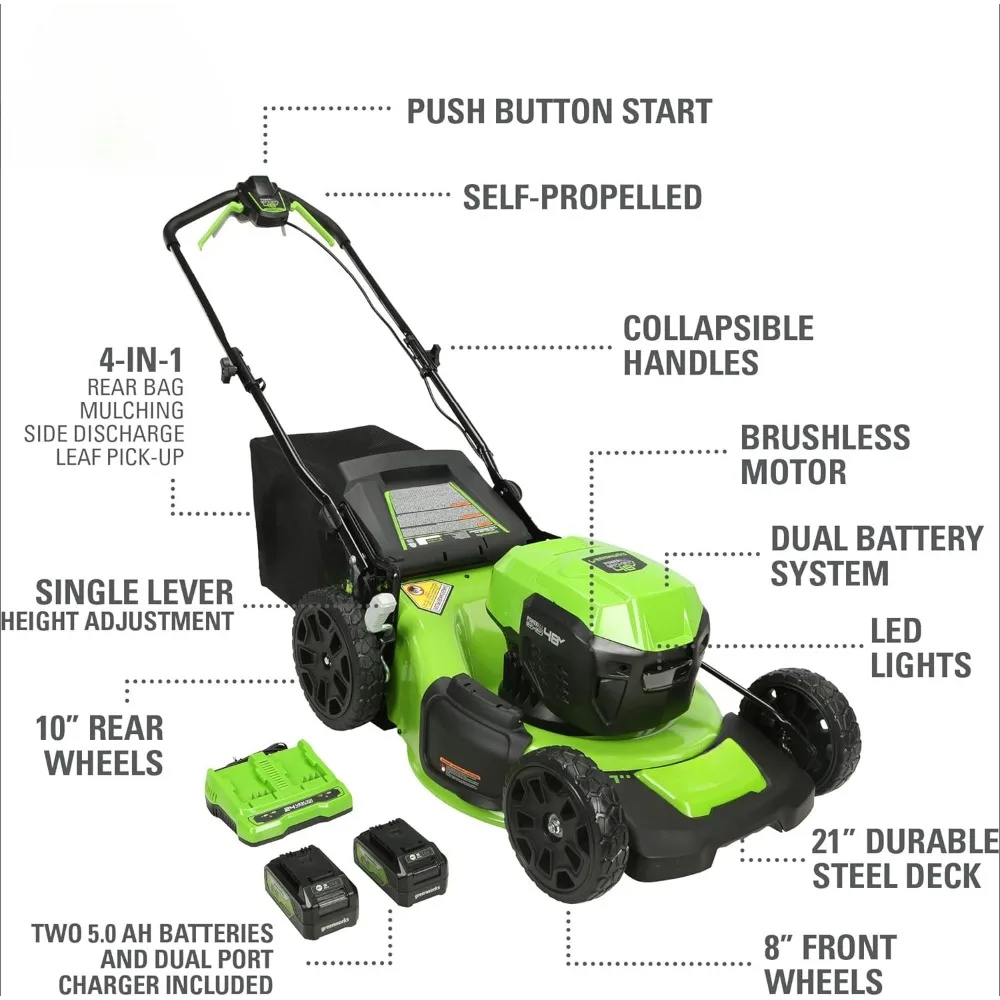 Lawn Mower,48V (2x24V) 21" Self-Propelled Mower Combo Kit W/Leaf Blower,Gas Lawn Mower