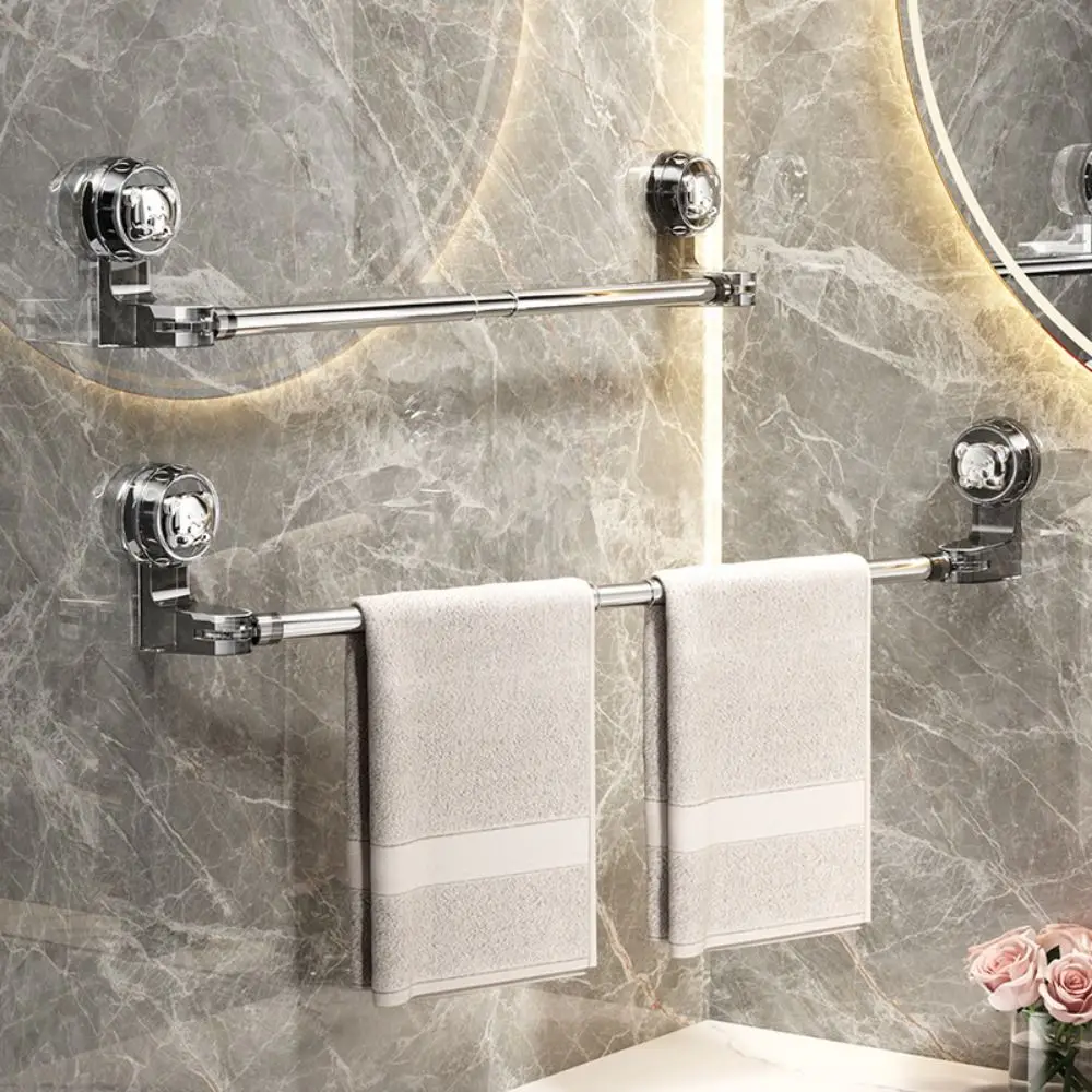 Suction Cup Retractable Towel Bar Wall Mounted Non-punching Bath Towel Holder Water-proof Breathable Transparent Shoe Rack
