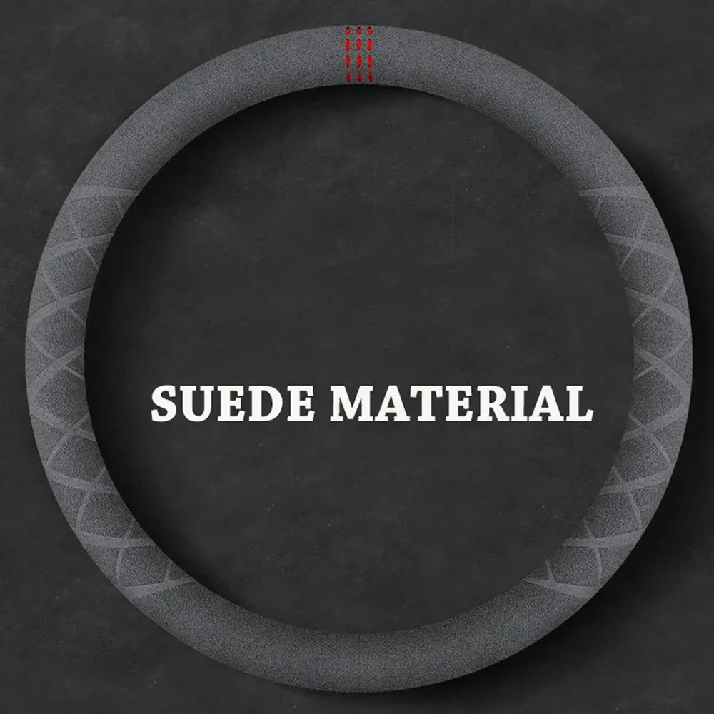 Luxury Cowhide Suede Steering Wheel Cover - Breathable and Universal Fit Car Accessory