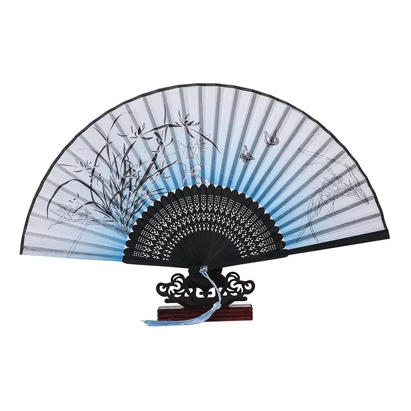 Bamboo Hand Folding Fan Antique Folding Fan Chinese Style Fan Summer Female Dance Portable Elegent Flower Hand Held Crafts