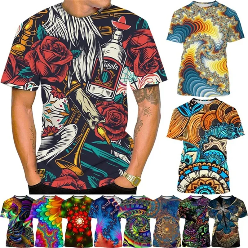 

2024 Retro Colorful Abstract 3D Printed T Shirt Casual Street Harajuku T-shirt Women Men Round Neck Short Sleeved Tee Tops