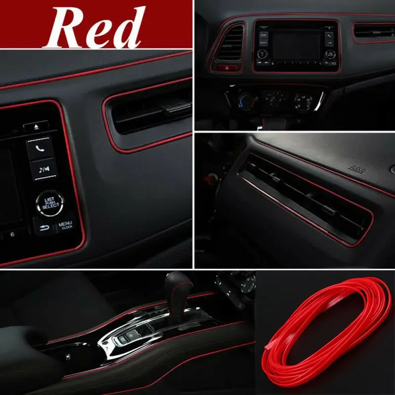 PVC Car Interior Decoration Strip Moulding 5M Red Blue Yellow