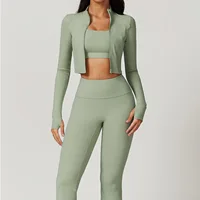 3PCS Yoga Set Women Workout Sets Sportswear Gym Clothing Fitness zipper Long Sleeve High Waist Leggings Sports Suits Yoga Suit - Image 6