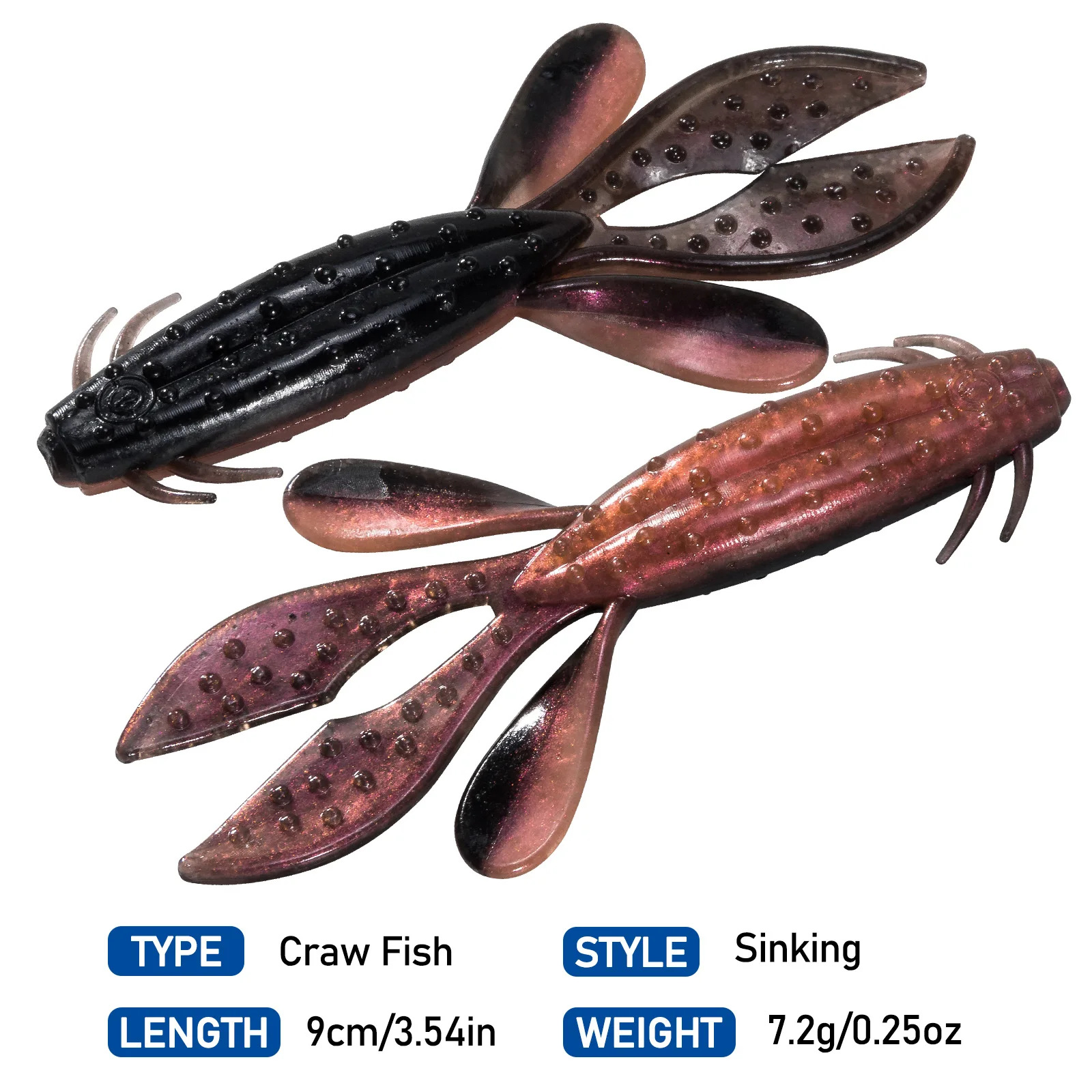Fishing Lures Crazy Flapper Craws - 10pcs Soft Plastic Shrimp Bait For Bass, 3.54 Inch