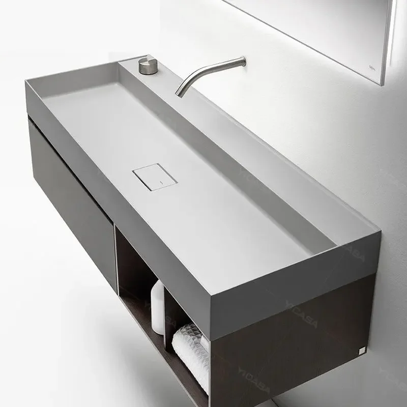 bathroom wash basin solid surface sink artificial stone basin cabinet countertop rectangular sink