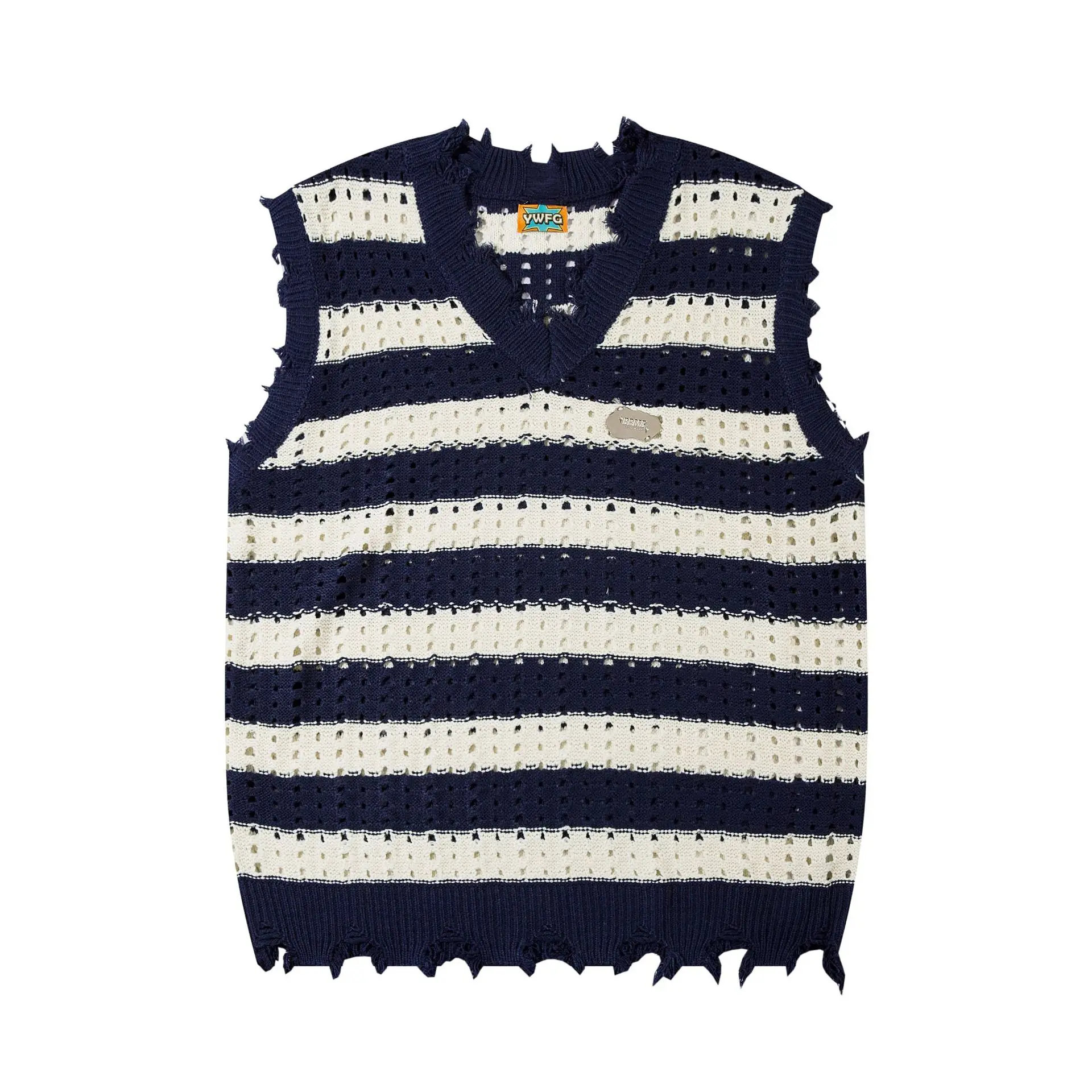 Description Picture 6 of itemMens Sleeveless Sweater Vest Women Striped Hollow Loose V-neck Sweaters Harajuku Casual Loose Knitted Pullove Spring Fall Jumper