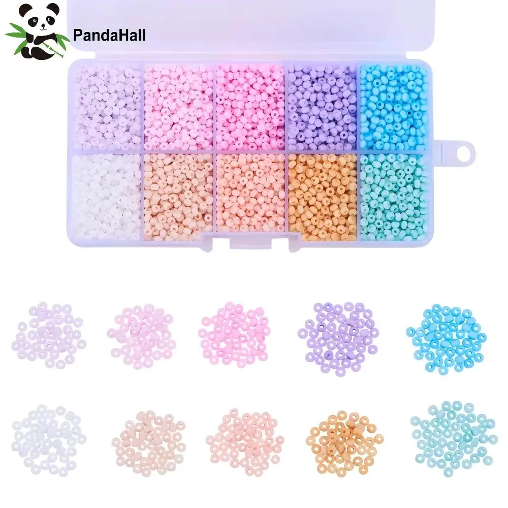 PandaHall 5530Pcs 10 Farben 8/0 Pastell Candy Farbe Feste Glas Seed Perlen Runde Loch Matt Runde Mini Bead für schmuck Machen