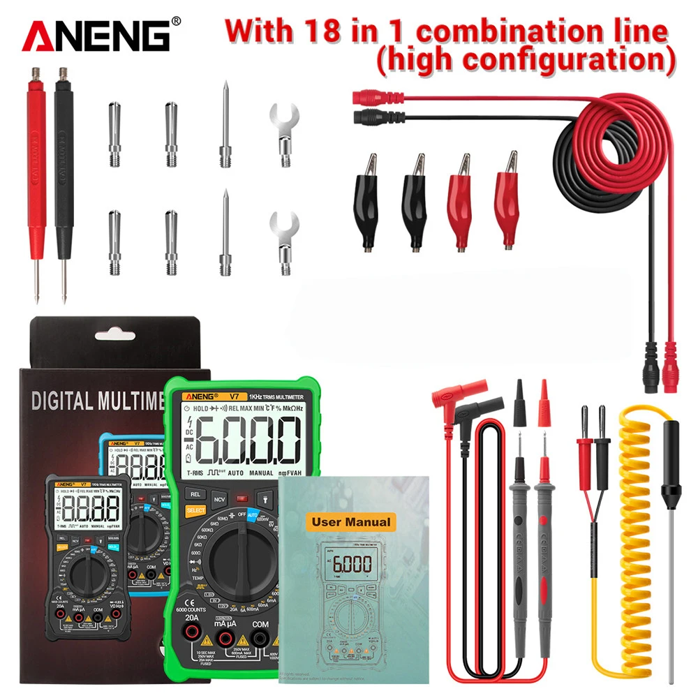 Black V7 Digital Multimeter 6000 Counts Avometer Transistor Capacitor Tester Multimetro Digital Profissional LCR Meter Multimetr Black V7 Digital Multimeter 6000 Counts Avometer Transistor Capacitor Tester Multimetro Digital Profissional LCR Meter Multimetr