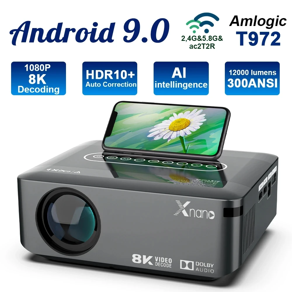 

Xnano x1 8K Decoding Smart Projector 4k 1080p Full HD LCD projector Android 9 Amlogic T972 2.4G 5G wifi Home Theater Projecter