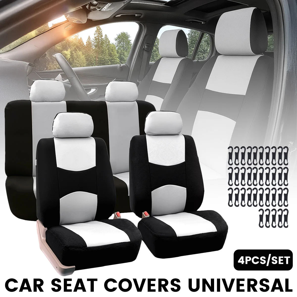 Grey Premium Breathable Polyester Car Seat Covers Set