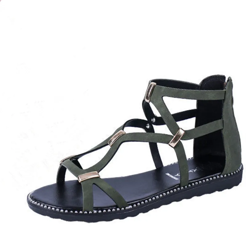 

2022 Summer Lady New Flat Bottomed Open Toe Sandals Women's Mesh Cross Roman Style Back Heel Zipper Flat Heel Versatile Shoes