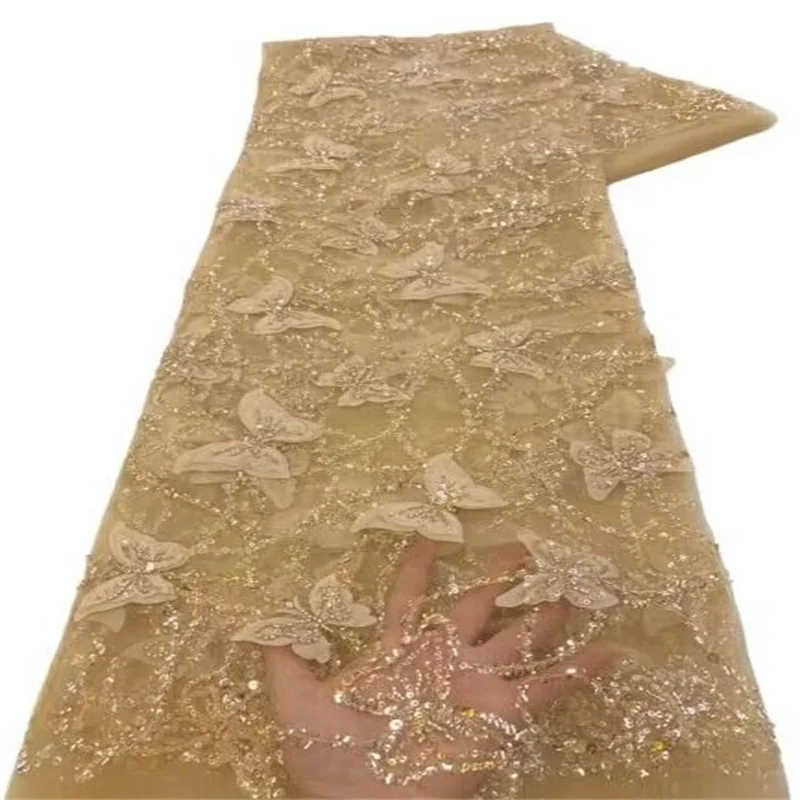 

Luxury High Quality African Embroidery Groom Lace Fabric Nigerian Sequins Lace Fabric For Wedding Party