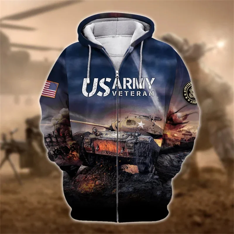 

Autumn New 3D Print United States Soldiers Armys Veterans Zip Up Hoodies Kid Fashion Cool Vintage Camo Top Zip Up Hoodie For Men