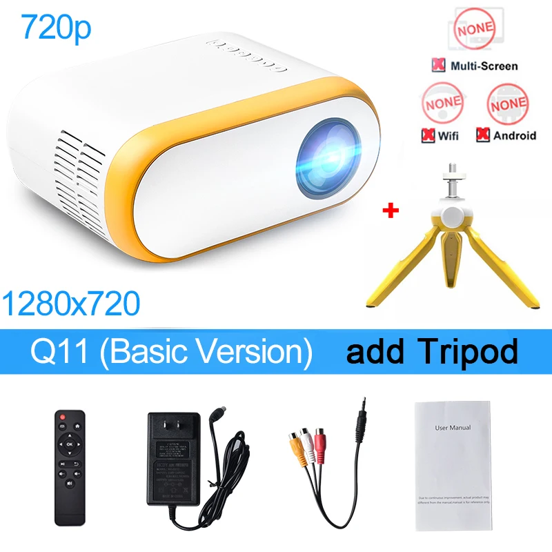 Salange Q11 Mini Portable Projector Native 1280 x 720P for Home Theatre Airplay Maircast Smart Phone Multimedia LED Video Beamer 