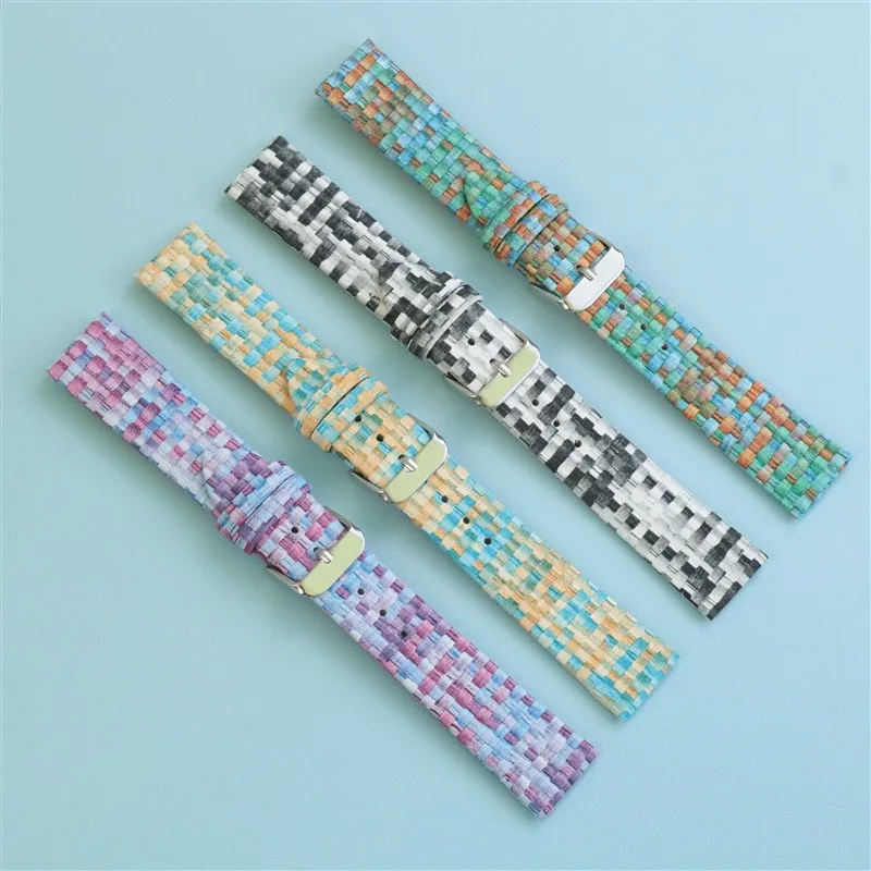 Denim Leather Watch Strap For women and men Nylon Replacement Watch Band Woven Pattern Soft Canvas Leather Strap High Quality