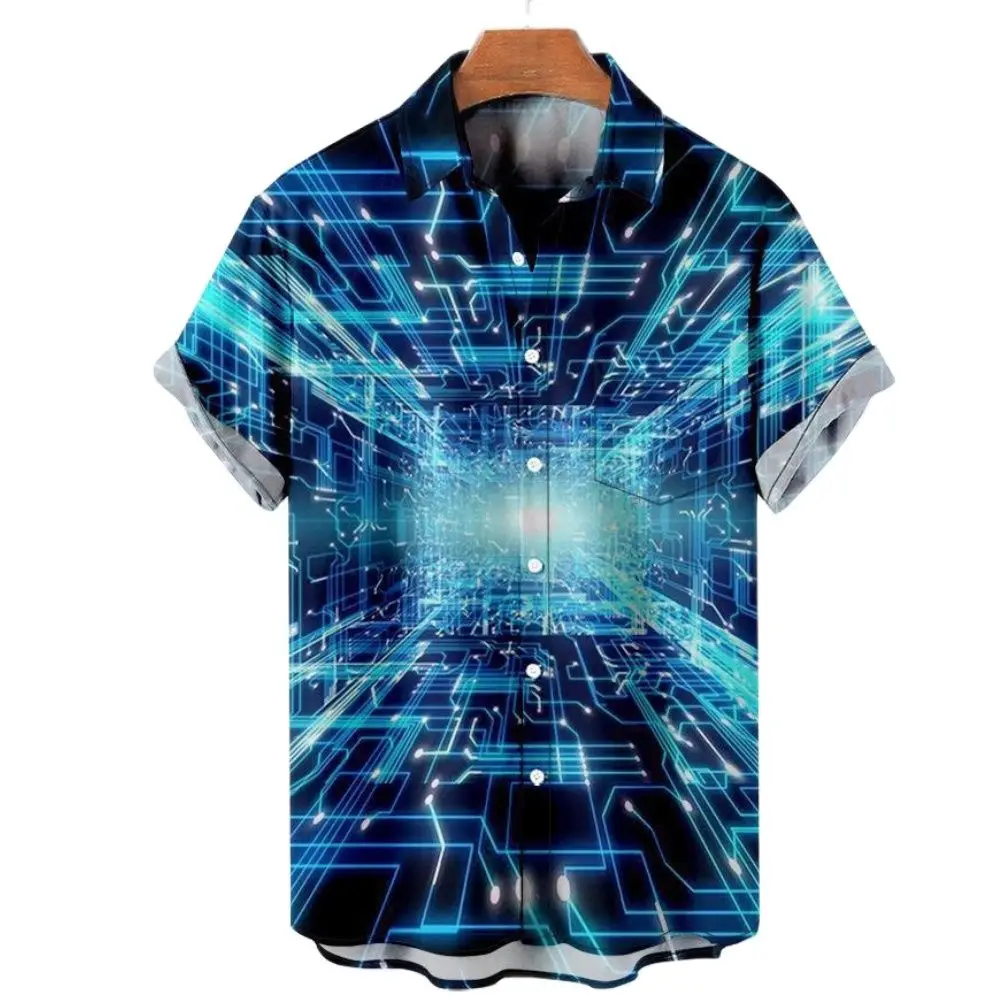 

Men'S Shirts Technology Storm 3d Printing Oversized Short Sleeved Male Clothing Tops Fashion Casual Shirt Outdoor Streetwears