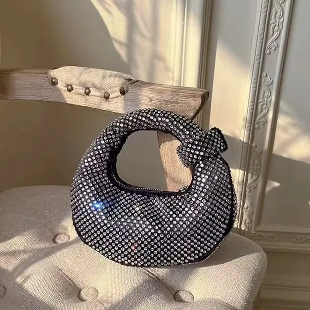 New Small Niche Design Diamond Dumpling Handbag Women's Socialite Style Evening Event Casual Versatile Handbag Water Diamond Bag