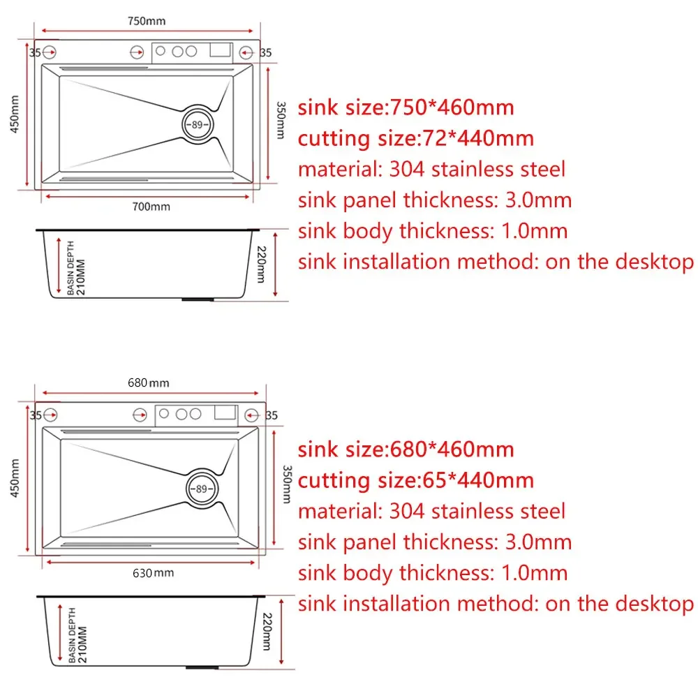 Waterfall Kitchen Sink 304 Stainless Steel Sink Large Single basin With Multifunction LED Waterfall Faucet Above Counter Cuisine 6