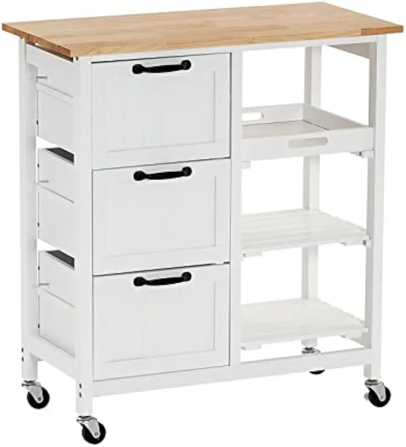 

VINGLI Kitchen Island, Rolling Kitchen Storage Cart with 3 Drawers 3 Tier Holders Serving Bar Cart Coffee Bar Small Kitchen