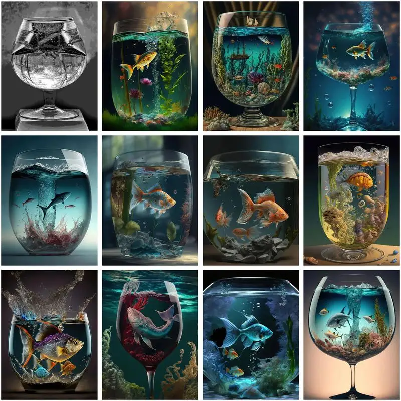 

CHENISTORY Diy Frame Paint By Number Goldfish In A Fish Tank For Adults Picture By Numbers Acrylic Paint On Canvas Home Decorati
