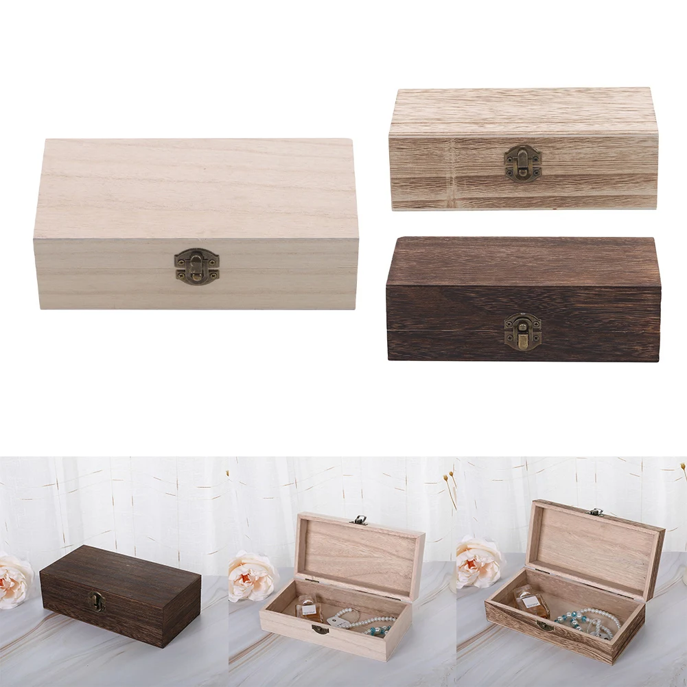 

1x Rectangular Wooden Storage Box Vintage Wood Box Gift Packaging Box Metal Retro Buckle Home/Office Storage Case 20*10*6cm